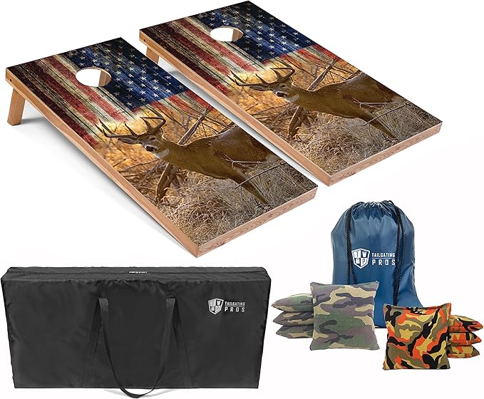 Tailgating Pros American Themed Lightweight Corn Hole Board Set w/Bean Bags and Carrying Case - 4'x2' Cornhole Toss
