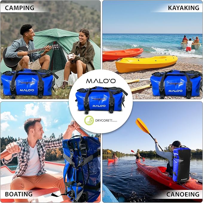 Malo'o Airtight Waterproof Adventure Duffle - Ideal for Kayaking, Camping, Beach, Fishing, Boating, Hiking - Water-Tight Zipper