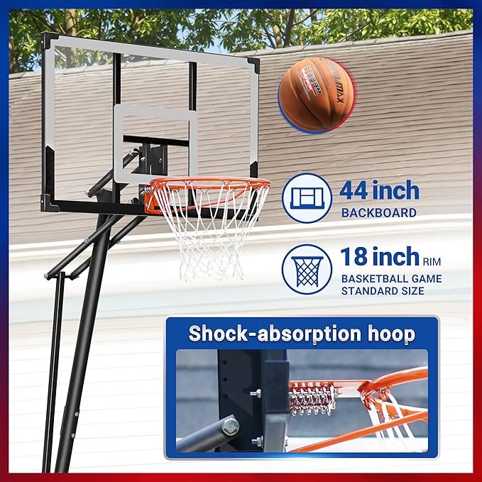 WIN.MAX Basketball Hoop Outdoor with Shatterproof Backboard and Larger Base, Portable Basketball Hoop Goal System Youth/Adults in Backyard/Driveway/Poolside