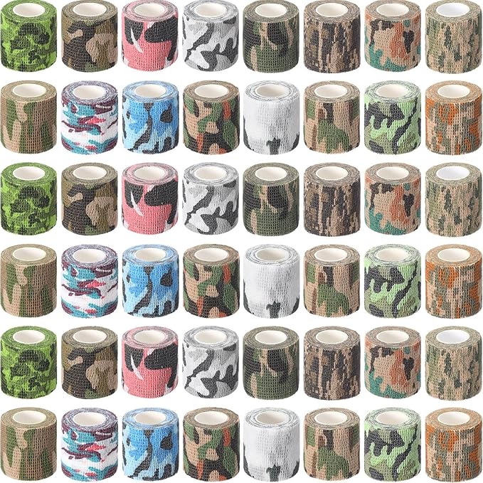 Treela 48 Pack Self Adhesive Wrap Bandage Bulk, 2 Inches x 5 Yards Self Adherent Cohesive Bandage Elastic Athletic Tape Breathable Wound Tape for Stretch Athletic Sports Wrist Ankle(Multi Camo)