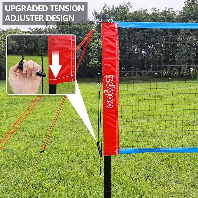 Zdgao Badminton Sets for Backyard, Portable Badminton Net with Tension Adjuster, Badminton Racket Set of 4, 3 Nylon Shuttlecocks, Boundary Line and Carry Bag for Backyard Beach Family Games