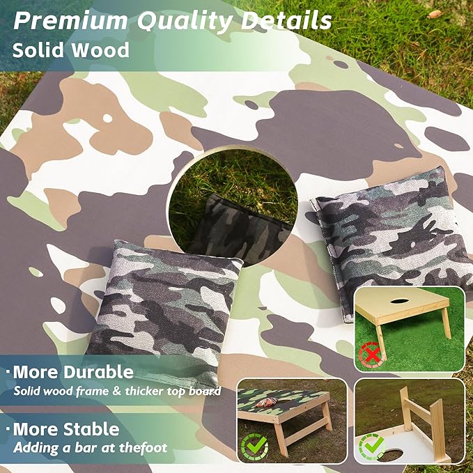 Cornhole Board Set 4FTx2FT Solid Wood Regulation Size Cornhole Set Includes 8 Cornhole Bags for Adults