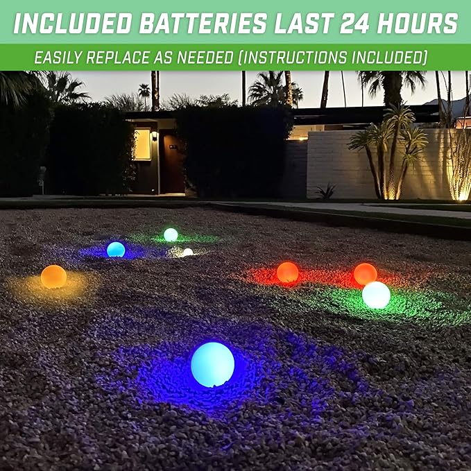 GoSports LED Bocce Ball Game Set - Includes 8 Light Up Bocce Balls, Pallino, Case and Measuring Rope - Choose 85 mm or 100 mm