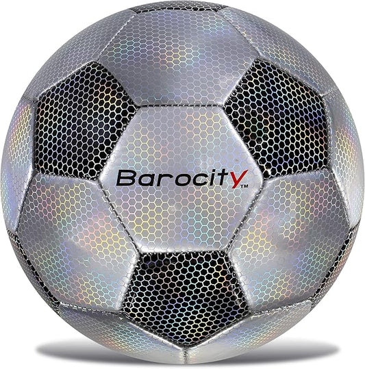 Soccer Ball - Premium Boy and Girl Official Match Ball with Cool Reflective Iridescent Rainbow Hex Pattern, Durable, Indoor, Outdoor, Training, Practice, Playtime and Games