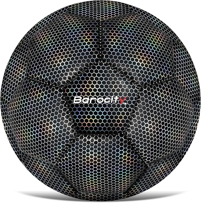 Soccer Ball - Premium Boy and Girl Official Match Ball with Cool Reflective Iridescent Rainbow Hex Pattern, Durable, Indoor, Outdoor, Training, Practice, Playtime and Games