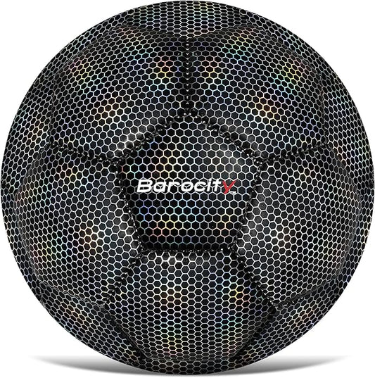 Soccer Ball - Premium Boy and Girl Official Match Ball with Cool Reflective Iridescent Rainbow Hex Pattern, Durable, Indoor, Outdoor, Training, Practice, Playtime and Games
