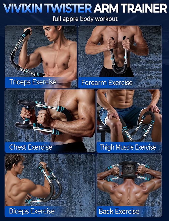 Adjustable Twister Arm Trainer, 4 Spring Chest Workout and Arm Exerciser with 30-110 lbs Resistance for Men, Detachable Home Strength Training Fitness Equipment with Poster