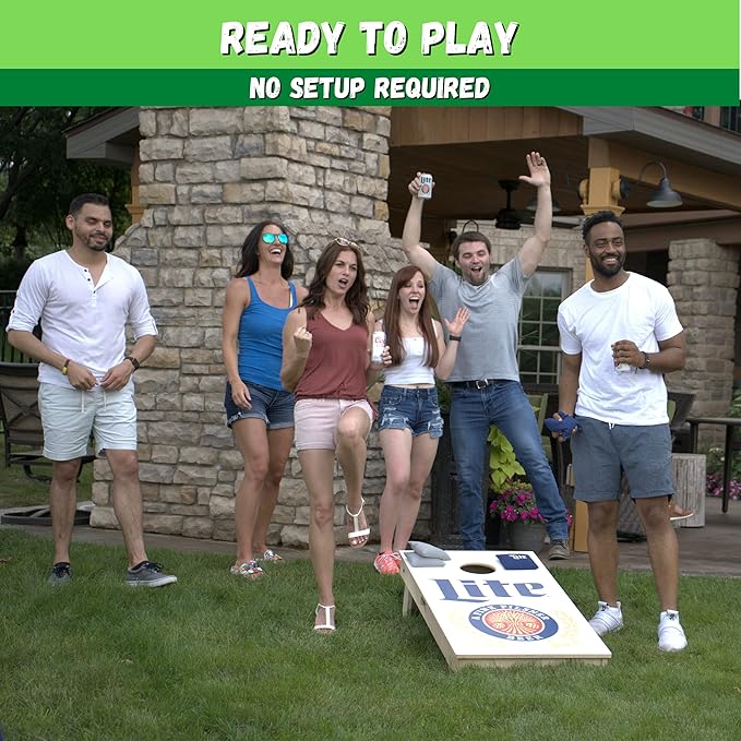 Slick Woody's Professional-Grade Cornhole Boards - 4'x2' Solid Wood Regulation Woodgrain Flag Bean Bag Toss Game with 8 Resin Filled Bags