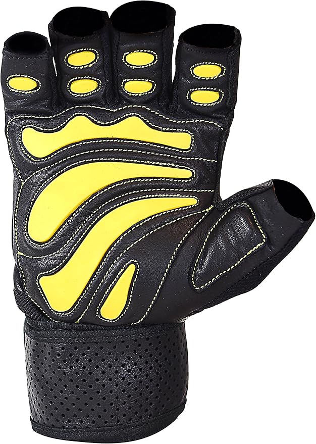 Elite Leather Gym Gloves with Built in 2" Wide Wrist Wraps Grip & Design for Weightlifting Power Lifting Bodybuilding & Strength Training Workout Exercises