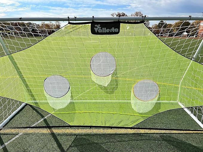 Vallerta® Match 12x6 Ft Steel Soccer Goal + Skill-Shot Professional Soccer Shooting Practice Target Net & Rebounder.