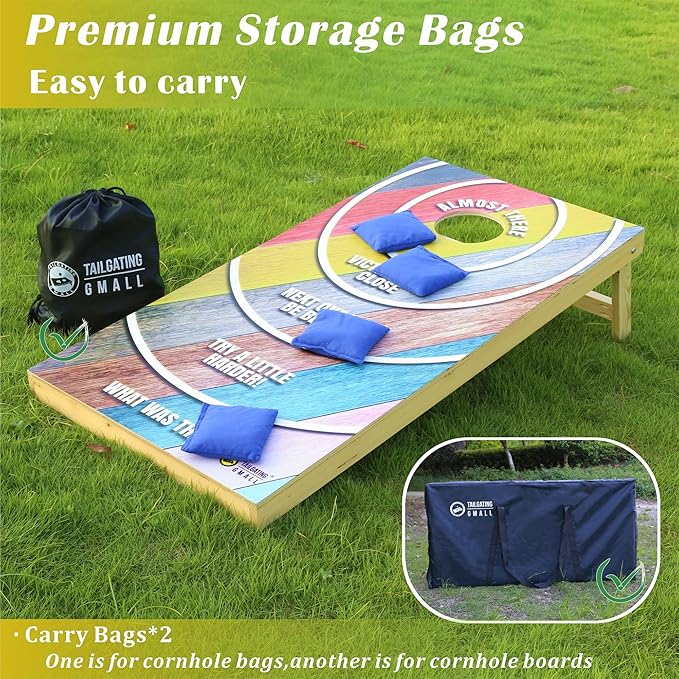Cornhole Board Set 4FTx2FT Solid Wood Regulation Size Cornhole Set Includes 8 Cornhole Bags for Adults