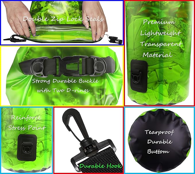 Freegrace Waterproof Dry Bag - Lightweight Dry Sack with Seals and Waterproof Case - Float on Water - Keeps Gear Dry for Kayaking, Beach, Rafting, Boating, Hiking, Camping and Fishing