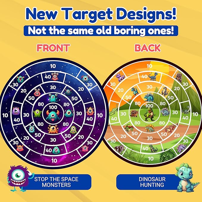 Lula Brands Dart Board for Kids w/Backpack, Shoot Sticky Darts, Balls & Darts, Large 29” Double Sided Indoor Outdoor Sport Party Game, 4 Children Boys Girls 5 6 7 8 9 10 11 12 13