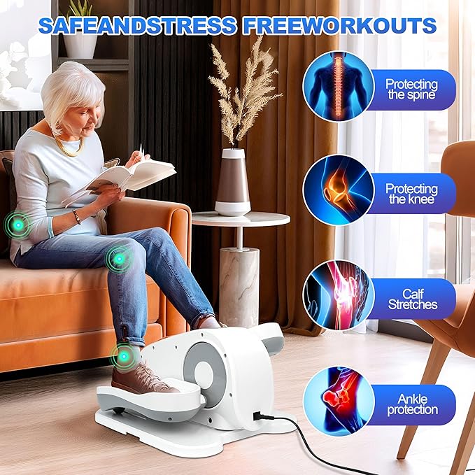 Under Desk Elliptical Machine-Elliptical Machine for Seniors,Portable Silent Electric Home Leg Exerciser with Remote Control,12 Speeds & Mute Function,Manual & Auto Mode