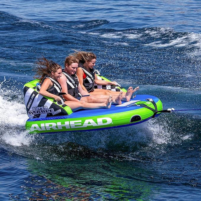 Airhead Mable Inflatable Towable Tube, 1-4 Rider Models, Dual Tow Points, Full Nylon Cover, EVA Foam Pads, Patented Speed Valve, Boat Tubes and Towables