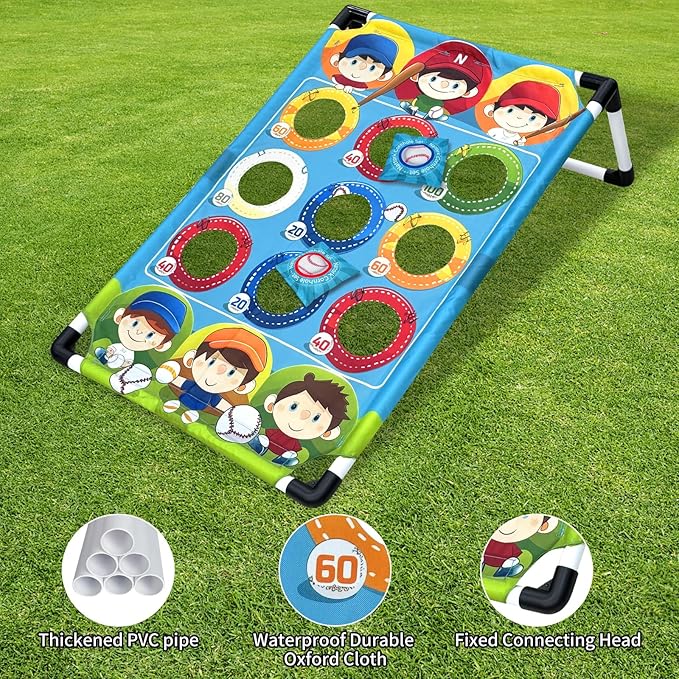 Portable Cornhole Set PVC Framed Corn Holes Outdoor Game Set with 2 Cornhole Boards, 8 Cornhole Bean Bags and Carrying Case, Camping Games Indoor Outdoor for Kids and Adults, Travel Camping Accessory