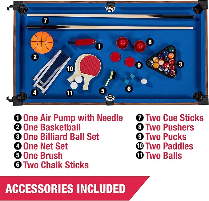 MD Sports Combination Games Multiple Styles Arcade Collection, Billiards, Ping Pong, Hockey, Basketball and Foosball Combination Kit Comes with All The Basics