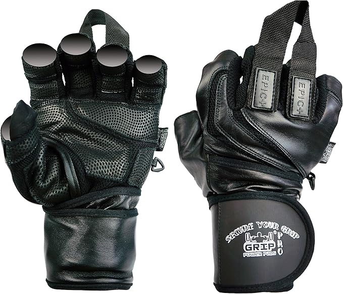 Epic Leather Gym Gloves with Built in 2" Wide Wrist Wraps Grip & Design for Weightlifting Power Lifting Bodybuilding & Strength Training Workout Exercises,Size : 2X-Large 9 5/8" - 10 1/2"