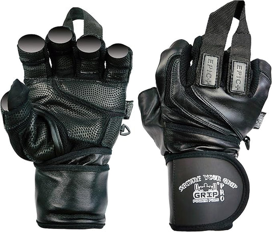 Epic Leather Gym Gloves with Built in 2" Wide Wrist Wraps Grip & Design for Weightlifting Power Lifting Bodybuilding & Strength Training Workout Exercises,Size : 2X-Large 9 5/8" - 10 1/2"