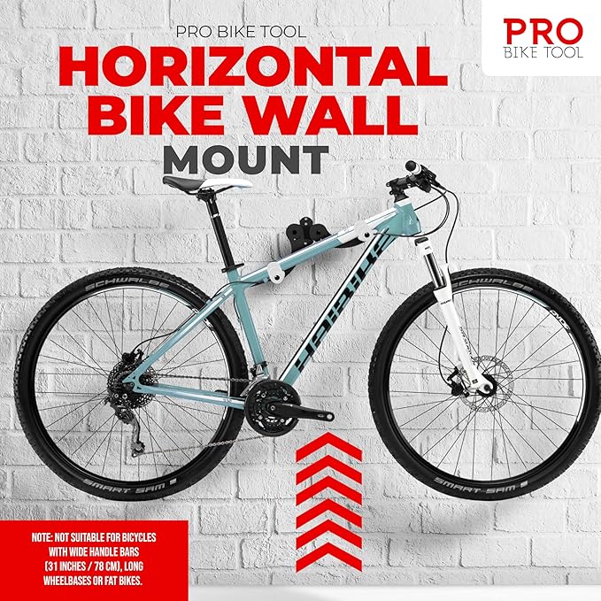 PRO BIKE TOOL Bike Wall Mount - Horizontal Indoor Bike Rack for 1 Bicycle - Bike Rack for Garage - Safe and Secure Bike Hook for Road, Mountain or Hybrid Bikes - Bike Hanger, Bicycle Storage - White