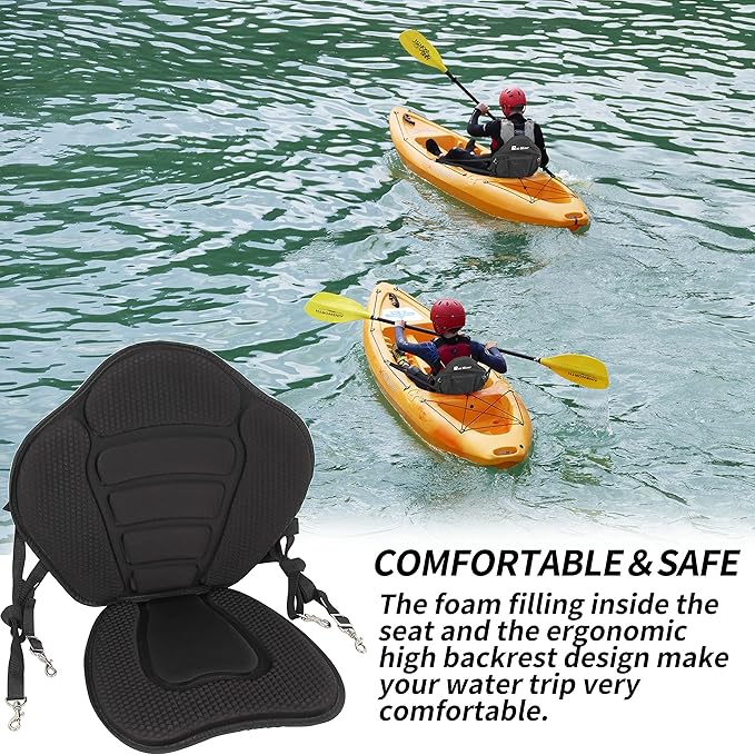 Kayak Seat Luxurious Padded Canoe SUP Seat Adjustable Boat Seat Comfortable Composite Quick Dry Fishing Seat Back Support for Universal Sit