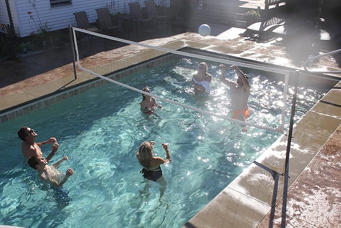 Global Pool Products X2 Basketball and Volleyball Pool Game - Set Includes 16' Net & Ball Stainless Steel Polished - No Anchor GPP-X2VB16-SS