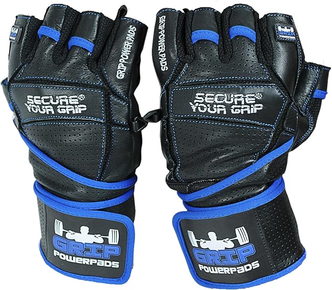 Elite Leather Gym Gloves with Built in 2" Wide Wrist Wraps Grip & Design for Weightlifting Power Lifting Bodybuilding & Strength Training Workout Exercises, Size : Large