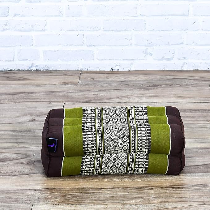 Leewadee Yoga Block – Floor Cushion for Yoga Practice, Meditation Seat Cushion for Workouts Filled with Kapok, 14 x 7 x 5 inches, Brown Green