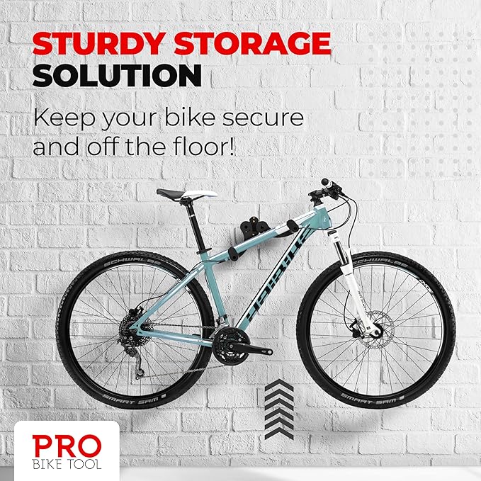 PRO BIKE TOOL Bike Rack Garage Wall Mount - Durable Alloy Bicycle Storage System with Adjustable Bike Hook Hanger for Indoor Use - Ideal for Road, MTB, and Hybrid Bikes - Holds Up to 48.5 lbs, Black