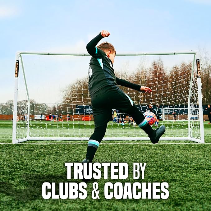 Flick Ultimate All Weather uPVC Soccer Goal with UV treated 70mm thick posts, integrated locking system, and strengthened corners 12x6