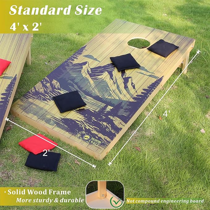 Cornhole Board Set 4FTx2FT Solid Wood Regulation Size Cornhole Set Includes 8 Cornhole Bags for Adults