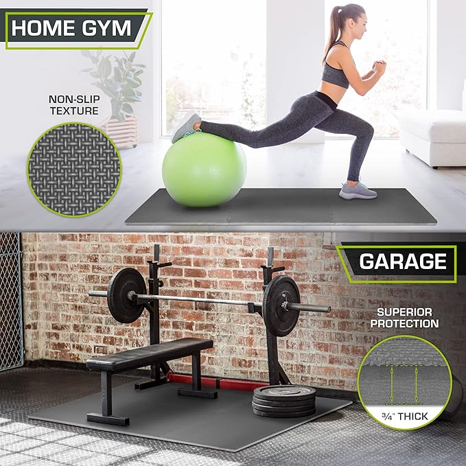 ProsourceFit Extra Thick Puzzle Exercise Mat , EVA Foam Interlocking Tiles for Protective, Cushioned Workout Flooring for Home and Gym Equipment, Grey - 3/4 inch - 24 Sq Ft - 6 Tiles