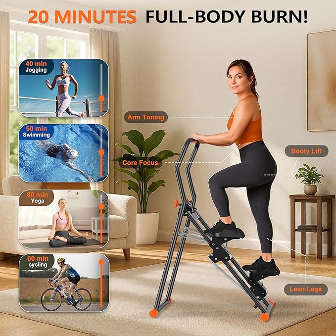 EPHESPORT 2.0 Stair Stepper for Home Gym, 3-Level Adjustable Resistance Vertical Climber Machine, Full-Body Cardio Workout Equipment with Adjustable Handlebar & Pedals, 90% Pre-Assembled Stair Climber