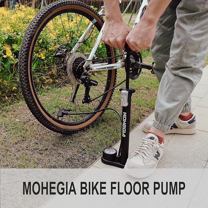 MOHEGIA Bike Floor Pump with Gauge: Air Bicycle Pump with High Pressure 160 PSI,Fits Schrader and Presta Valve -Inflator with Ball Pump Needles for MTB Road Bike, Ball, Balloon, Inflatables