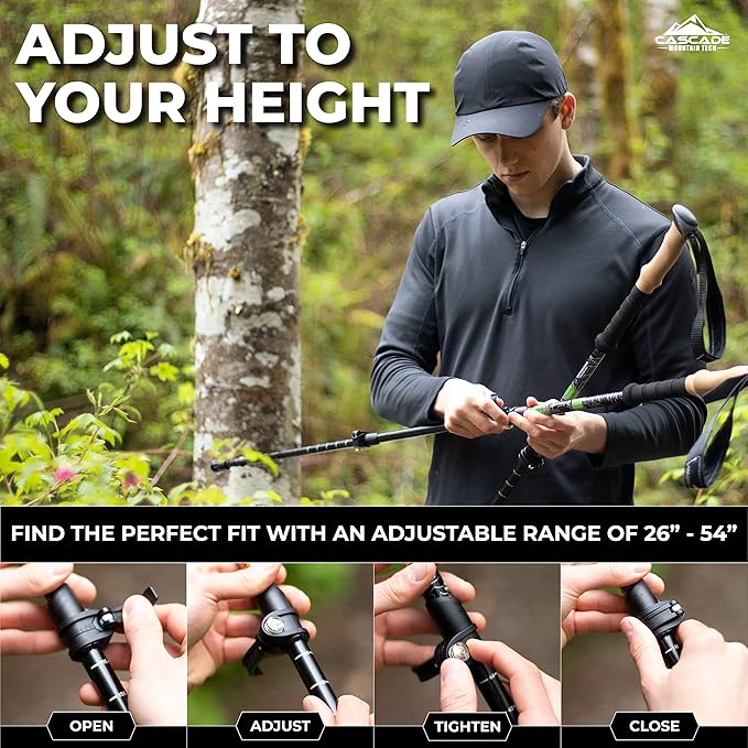 Cascade Mountain Tech Lightweight Aircraft-Grade Aluminum Trekking Poles with Extended Down Grip Plus Tip Kit