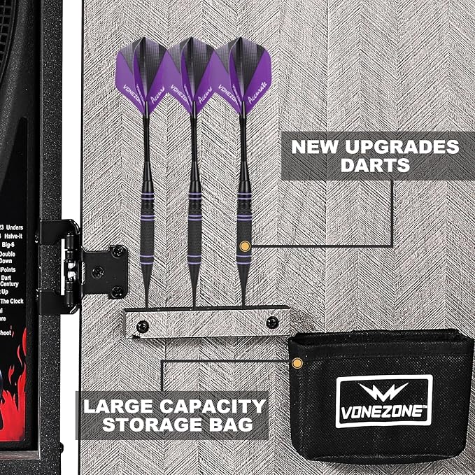 Lieutenant General Electronic Dartboard Cabinet,18 Puzzle Cabinet,Electronic Dartboard for Adult,34 Games 355 Variations with 12 Soft Tip Darts,Dartboard Cabinet for Game Rooms (Orange)