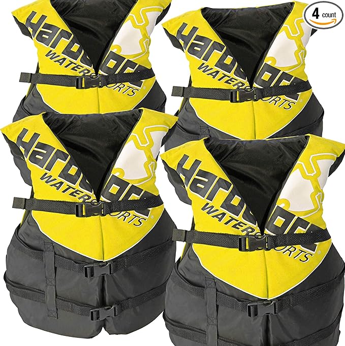 4 Pack Hardcore Coast Guard Type III PFD for Adults; Life Jacket Paddle Vest for Adults; Life Vest Flotation Device; Jet ski, Wakeboard, Kayak; Extra Life Jacket for Pontoon Boat