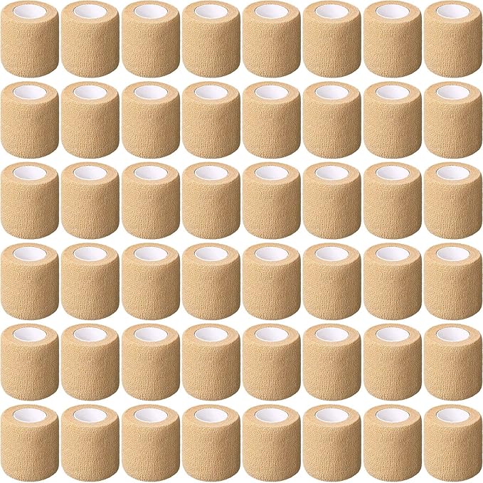 Treela 48 Pack Self Adhesive Wrap Bandage Bulk, 2 Inches x 5 Yards Self Adherent Cohesive Bandage Elastic Athletic Tape Breathable Wound Tape for Stretch Athletic Sports Wrist Ankle(Nude Color)