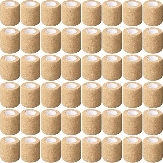 Treela 48 Pack Self Adhesive Wrap Bandage Bulk, 2 Inches x 5 Yards Self Adherent Cohesive Bandage Elastic Athletic Tape Breathable Wound Tape for Stretch Athletic Sports Wrist Ankle(Nude Color)