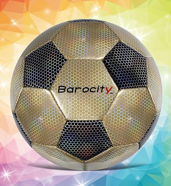 Soccer Ball - Premium Boy and Girl Official Match Ball with Cool Reflective Iridescent Rainbow Hex Pattern, Durable, Indoor, Outdoor, Training, Practice, Playtime and Games