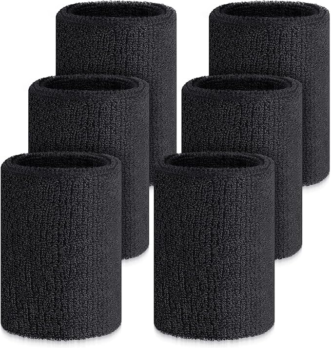 Wettarn 6 Pcs 4 Inch Wrist Sweatbands Tennis & Gymnastics Wristbands for Grips & Sport Cotton Elastic Thick Wrist Bands for Tennis & Football