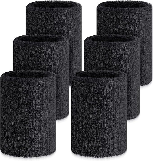 Wettarn 6 Pcs 4 Inch Wrist Sweatbands Tennis & Gymnastics Wristbands for Grips & Sport Cotton Elastic Thick Wrist Bands for Tennis & Football