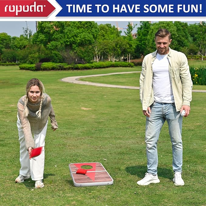 ROPODA Portable Cornhole Board Set,24 x 16 in Corn Hole Games for Adults with 8 Bean Bags, Lightweight Aluminum Alloy Edging Cornhole Set for Outdoor Games，Beach and Tailgates.