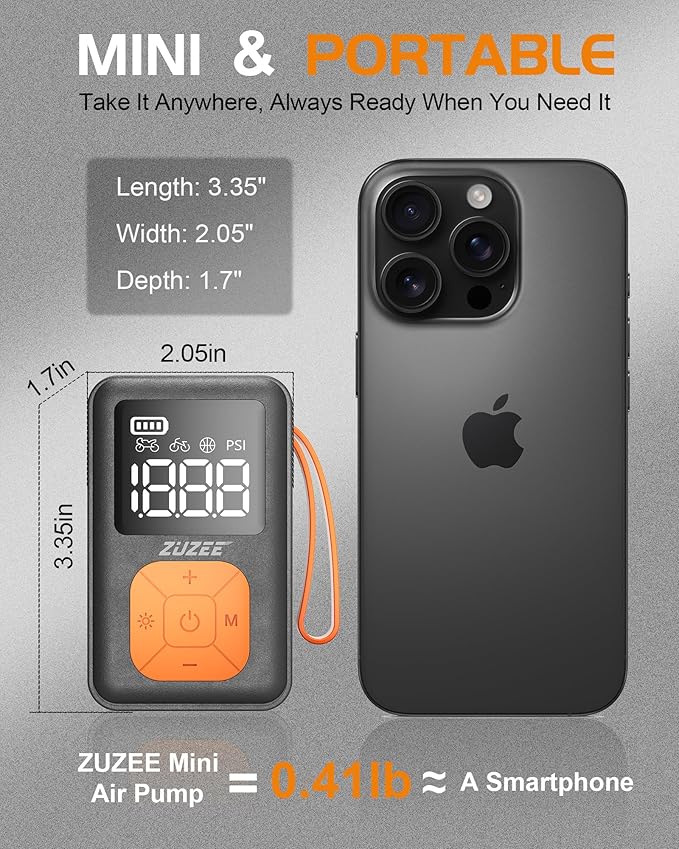 Mini Bike Pump, 150 PSI Portable Bicycle Pump with Gauge, 3X Faster & Auto Stop & Brushless Motor, Electric Bike Tire Pump with Presta and Schrader Valve for Road Bike, MTB, Motorcycle, Ball,etc