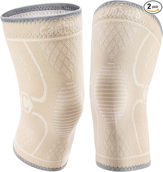 CAMBIVO 2 Pack Knee Brace, Knee Compression Sleeve Support for Men and Women, Knee Pads for Running, Hiking, Meniscus Tear, Arthritis,Joint Pain Relief (Beige,XX-Large)