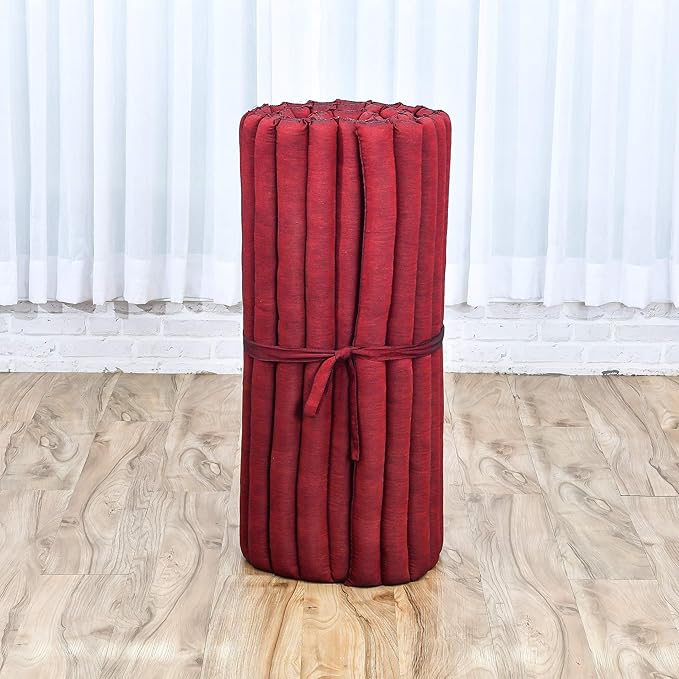 Leewadee - Foldable Floor Mattress - Japanese Roll Up Futon -Trifold Tatami Mat- Guest Floor Bed - Camping Mattress - Thai Massage Mat, Kapok Filled, 75 x 28 inches, Red