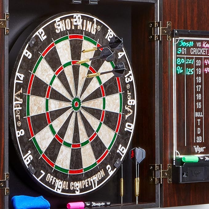 Viper by GLD Products Vault Deluxe Dartboard Cabinet with Shot King Sisal Dartboard and Illumiscore Scoreboard, Wood