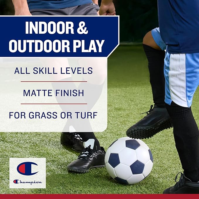 Champion Youth & Adult Soccer Ball - Paneled Design, Enhanced Control, Durable Cover & Butyl Bladder, for Indoor & Outdoor Training, Sizes 3, 4, 5, Includes 6" Pump