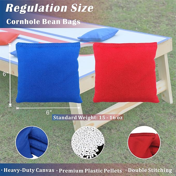 Cornhole Board Set 4FTx2FT Solid Wood Regulation Size Cornhole Set Includes 8 Cornhole Bags for Adults