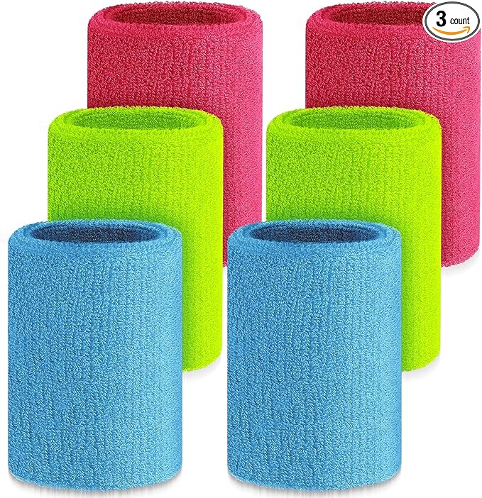Wettarn 6 Pcs 4 Inch Wrist Sweatbands Tennis & Gymnastics Wristbands for Grips & Sport Cotton Elastic Thick Wrist Bands for Tennis & Football